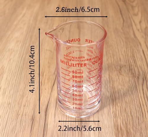 Ackers 3oz/90ml Glass Measuring Cup – Shot Glass with Double Scale-Ounce,Ml Markings for Kitchen & Bar(Pack of 2) - color: Red and Black