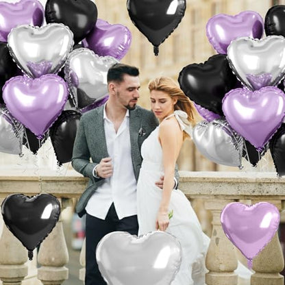 Purple Black Heart Balloons, 10PCS Silver Foil for Goth Princess Birthday - color: Black Purple