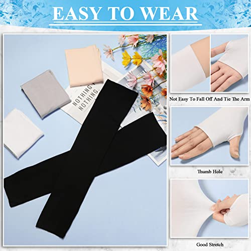 Meanplan 4 Pair Fingerless Sun Protection Gloves UV Arm Sleeves with Thumb Hole for Summer Outdoor Driving Football Women Men - color: Multicolor