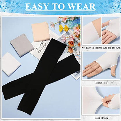 Meanplan 4 Pair Fingerless Sun Protection Gloves UV Arm Sleeves with Thumb Hole for Summer Outdoor Driving Football Women Men - color: Multicolor