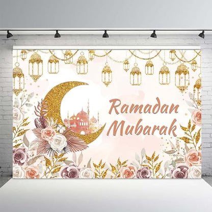 MEHOFOND Ramadan Mubarak Backdrop Boho Muslim Ramadan Kareem Lantern Castle Islamic Photography Background Eid Mubarak Moon Mosque Party Decorations Banner Photo Studio Props 8x6ft - size: 8x6ft