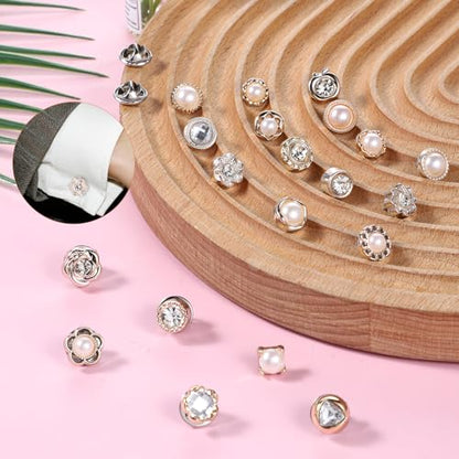 20 PCS Women Shirt Brooch Buttons No-Sew Invisible Pearl Brooch Buttons Cover Up Lapel Pins Blouse Modesty Pin Prevent Accidental Exposure Decorative Pins for DIY Cardigan Bag Dress Clothes