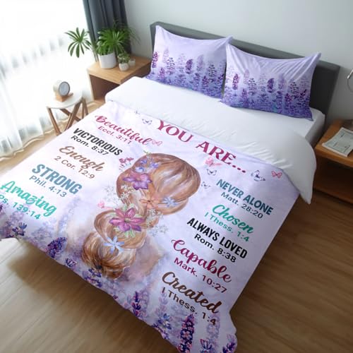 Girls Purple Comforter Sets Queen Size, Pretty Blonde Love Purple Floral Quilt Bedding Sets for Girls Bed in A Bag Comforter Set with 2 Pillowcases - color: Purple Pink, size: Queen