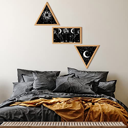 Qunclay 3 Pieces Boho Wall Decor Moon Phase Wall Decor Sun and Moon Minimalist Decorations Wooden Gothic Aesthetic Art Hanging Farmhouse Rustic Pediments for Living Room Home Bedroom Bathroom
