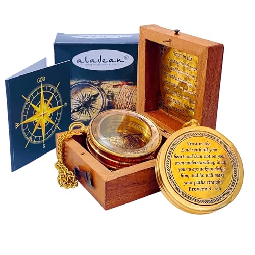 Trust in The Lord - Proverbs 3: 5-6 Engraved Compass, Wood Box Greeting, Inspirational Gift Men, Christian Boys Baptism Gifts, Graduation Day - style: Premium Trust In The Lord Compass