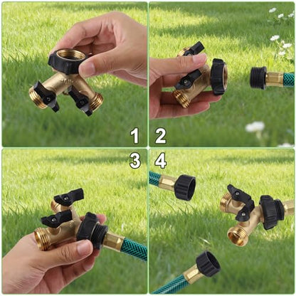 Biswing Garden Hose Splitter 2 Way, Heavy Duty Brass Connector Tap Splitter, Y Splitter 2 Valves with 2 Extra Rubber Washers - size: 2 Way