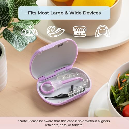 PUL Aligner Care Convenience Kit – Case + 2-in-1 Tool for Invisalign, Retainers, Partial Dentures, Mouth & Night Guards & More – Purple Case & 2-Pack of Purple Aligner Seating Chewie & Removal Tool - color: Purple Combo