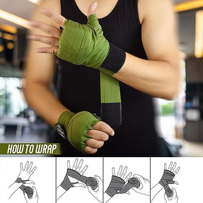 BeSAVAGE Hand Wraps 180 Inch Elastic Boxing Bandages with Knuckle Guards for Muay Thai, MMA, Kickboxing, Martial Arts, Punching Bag Training - Wrist & Knuckle Protection for Men, Women, Youth