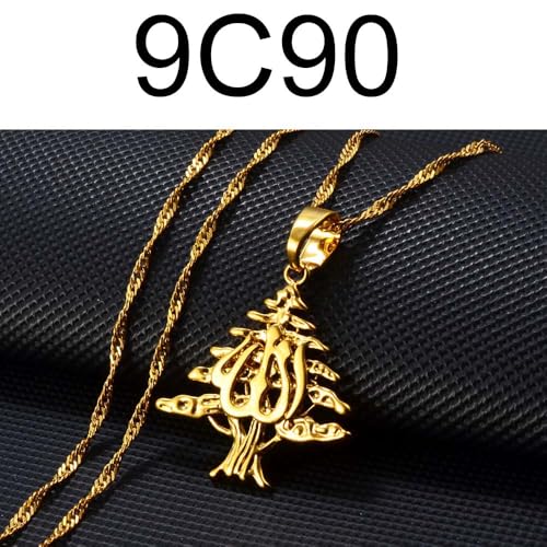 Liban Pendants Necklaces Lebanese Cedar Jewelry Lebanon Map Eastern Rite Church Maronite Cross Allah Symbol - color: Gold Color 2