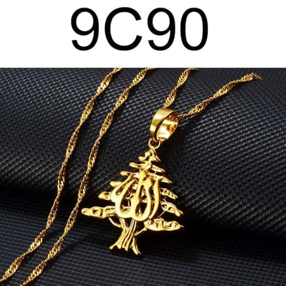 Liban Pendants Necklaces Lebanese Cedar Jewelry Lebanon Map Eastern Rite Church Maronite Cross Allah Symbol - color: Gold Color 2