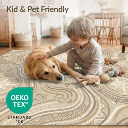 4'x6' Washable Geometric Shark Accent Rug, Beige Non-Shedding Small Carpet Pet Friendly & Non-Slip for Playroom, Bedroom, Reading Nook | Ref:2067662 - color: Beige/Pattern 20, size: 4' x 6' (Rectangular)