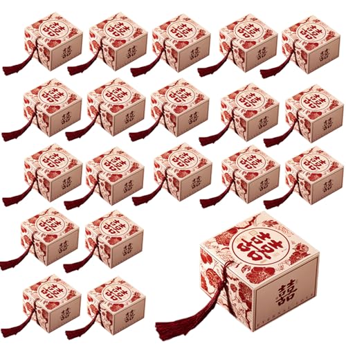 QRZLP 50pcs Chinese Style Wedding Favor Candy Boxes with Tassel, White - color: White