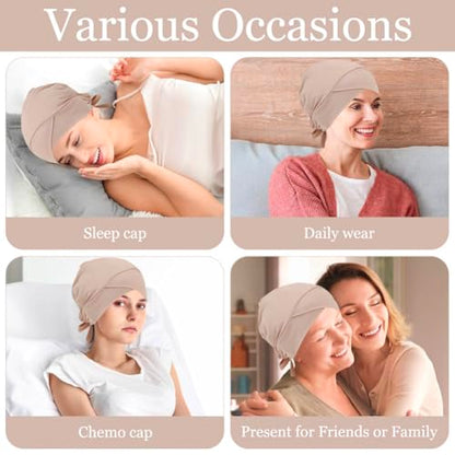 4 Pcs Satin Lined Muslim Inner Hijab Cap for Women Cross Tie Back Hijab Undercap Inner Underscarf Turban Hat - color: Cross Purple Light Grey Flesh Pink Beige