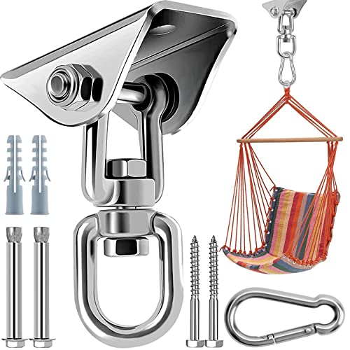 360 Rotating Hammock Hanging Kit - Heavy Duty Stainless Steel 1000 lb Loading Hammock Hooks for Trapeze, Yoga, Boxing Bag, Hammock Chair, Porch - style: Swing Hook