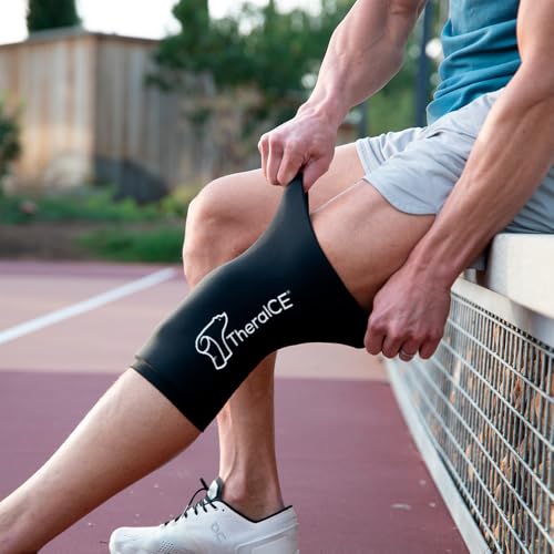 TheraICE Knee Ice Pack Wrap Compression Sleeve for Injuries | Reusable Gel Cold Packs Brace Plus Cold Wrap Recovery for Meniscus Tear, ACL Post Surgery, MCL Pain Relief Without Machine | Women & Men - size: X-Large, style: Original