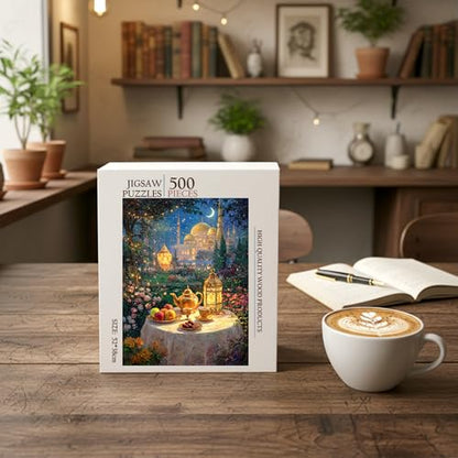 Islam Jigsaw Puzzle - 500 Pieces Wooden Puzzle for Adults, Wall Art Gift, Finished Size: 20 x 15 Inch - color: Ramadan Iftar Table Islamic Food - 500 Pieces