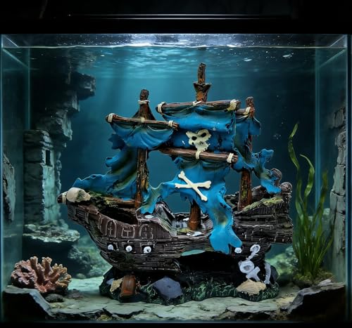 M2cbridge Antique Roman Column Ruins European Castle Aquarium Decorations Fish Tank Hideout Rocks (Blue Pirate Shipwreck) - color: Blue Pirate Shipwreck