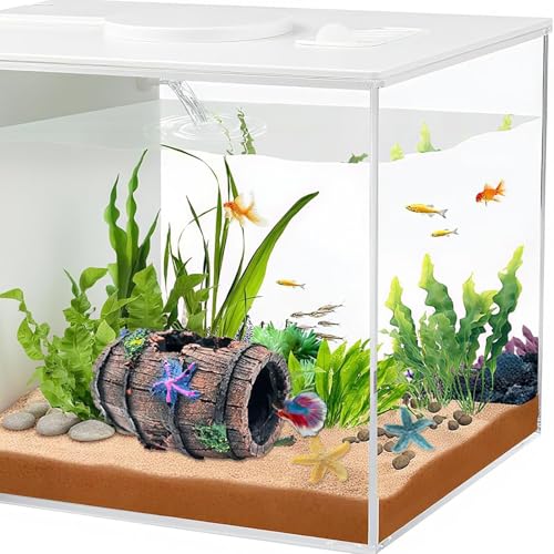 Star-Fish Broken Barrel Betta Fish Tank Decorations, Fish Aquarium Decorations Broken Barrel x 1pc, Tank Accessories Ornaments Starfish x 2pcs(Yellow and Blue