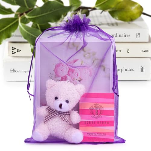 ANZNKU 50Pcs Large Organza Bags 8x12, Purple Small Mesh Gift Bag Drawstring - color: Purple