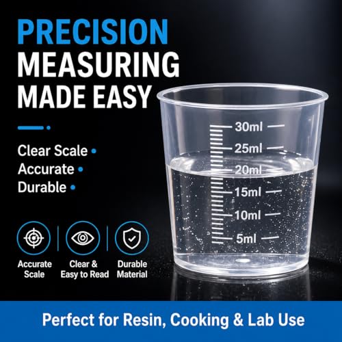 20pcs 1.02oz/30ml Liquid Medicine Cups, Plastic Measuring Cups, Clear Graduated Mixing Cups with Scale, Transparent Epoxy Resin Mixing Cups for Cooking, Medicine & DIY - size: 20pcs 30ml