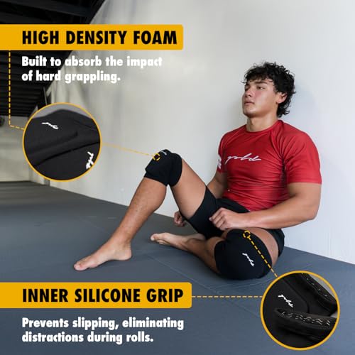 Gold BJJ Knee Pads for Jiu Jitsu, Wrestling, and MMA - Set of 2 (X-Large) - size: X-Large