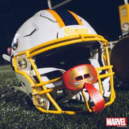 Marvel Iron Man Lip Guard, Football Mouth Guard with Detachable Strap, Lip Protector Adult and Youth, Flag Football & Lacrosse (One Size, Red Metallic) - color: Iron Man