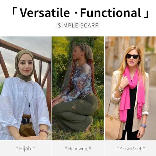 Muslin Hijab Scarf for Women Long Headscarves Solid Head Wraps Soft Pashminas Shawls - color: Army Green Muslim Hijab Scarf