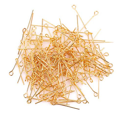 BEADIA Open Eye Pins Gold Head Pins for DIY Jewelry Making 20mm 500pcs - color: Gold, size: 20mm