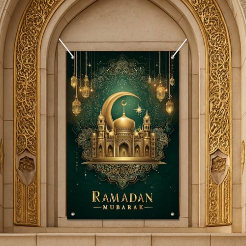HOMETITUTE Ramadan Mubarak Window Banner 31x47 Inch Crescent Moon Mosque Eid Celebration Window Decor Festival Eid Mubarak Decoration Ramadan Banner for Living Room Bedroom Home Decor - color: colorful5