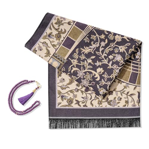 Muslim Prayer Rug with Islam Prayer Beads - Travel Prayer Mat, Islamic Gifts for Women, Portable Prayer Matt Islam, Islamic Prayer Rug Islam Men Women, Praying Mat for Muslim Gifts, Purple - color: Purple