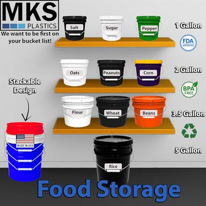 5-Gallon Bucket with Airtight Lid – Made in USA, Food Grade BPA Free Plastic, Heavy Duty Multi-Use, Metal Handle with Grip, Stackable Storage – Black, 6 Pack - color: 5 Gallon - Black, size: 6
