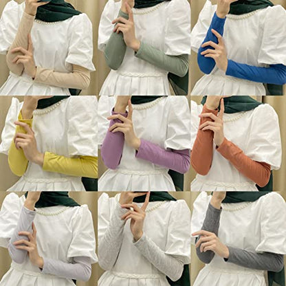 3 Pairs Women's Long Mold Cotton Gloves Sun UV Protection for Islamic Jersey Muslim Arm Sleeves Cover Hijab Arab Sunscreen - color: Grey+blue+purple