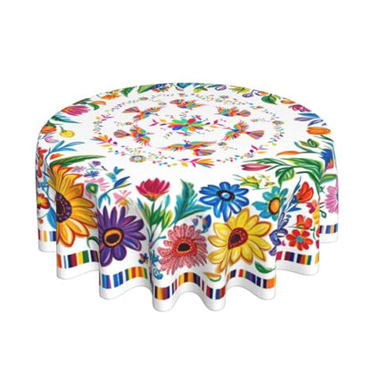 Mexican Floral Birds Tablecloth Mexico Round Table Cover Washable Table Cloth for Home Kitchen Party Picnic 60 Inch - color: Mexican Floral Birds
