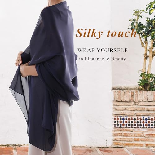 RIIQIICHY Women Shawls and Wraps for Evening Dresses Like Chiffon Silk Scarf Formal Silky Pashmina Shawls for Weddings - color: Navy