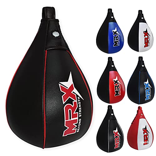 MRX Speed Punching Bags Genuine Leather MMA Training Speed Bag Muay Thai SpeedKills Punching, Dodge Striking Bag for Workout Pro Boxing Bag for Home Gym Kids, Men, Women - color: Full Black Red