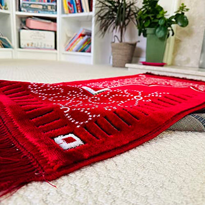 Mihrab Patterned Original Luxury Velvet Prayer Mat/Rug- 750g Weight | Made in Turkey (Burgundy) - color: Burgundy