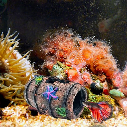 Star-Fish Broken Barrel Betta Fish Tank Decorations, Fish Aquarium Decorations Broken Barrel x 1pc, Tank Accessories Ornaments Starfish x 2pcs(Yellow and Blue