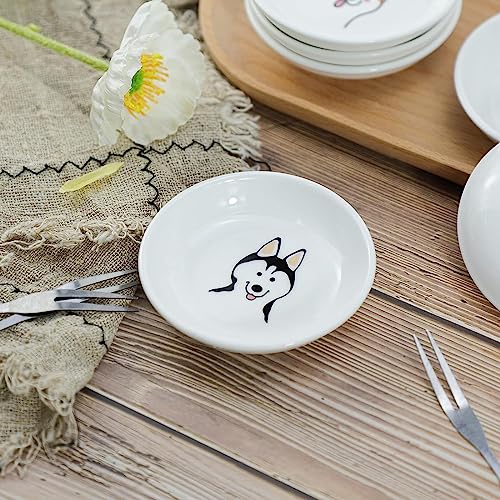 Super Cute Cartoon Animal Pattern Ceramic Sauce Dish/Seasoning Dish/Sushi Soy Dipping Bowl/Appetizer Plates/Serving Dish for Kitchen Home(Set of 6)-Dog Heads - color: Dog Head and Butt