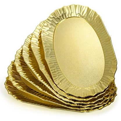 AVLA 6 Pack Plastic Serving Tray, Gold Serving Platter Set, Reusable Party Snack Serving Tray, Decorative Food Appetizer Platters for Dessert Table, Cupcake, Charcuterie, Cookies, 14" x 8.5"