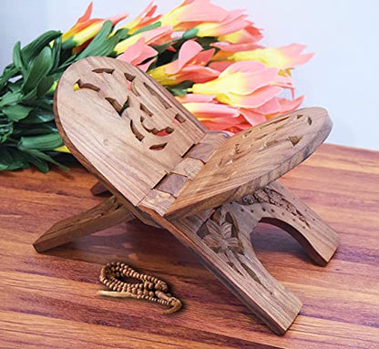 Sheesham Wooden Hand Carved Holy Book Stand for Quran, Bible, Bhagwat, Gita, Ramayana & Guru Granth Sahib for Reading Rehal Stand (RD06, 13 inches)