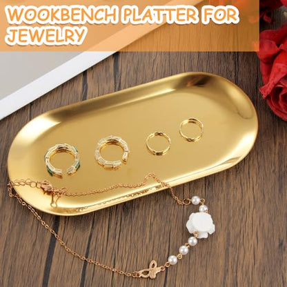 AKOLAFE 10PCS Stainless Steel Serving Tray Set Gold Platters for Serving Food Extra Small Metal Trays Decorative 7" Long Plate Oval Storage Trays Thickened Serving Dishes for Party Buffet Sushi Snack