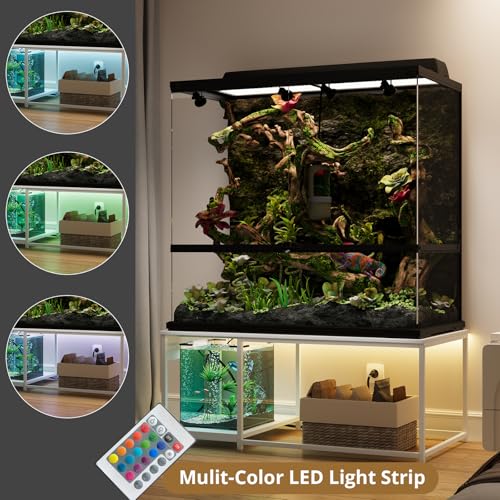 4x2x2 Reptile Enclosure Stand – 48"x24" Tall Reptile Tank Stand for 120 Gallon Aquarium Stand, Bearded Dragon Cage, Snake Enclosure & Stackable Terrarium with LED Light - color: White
