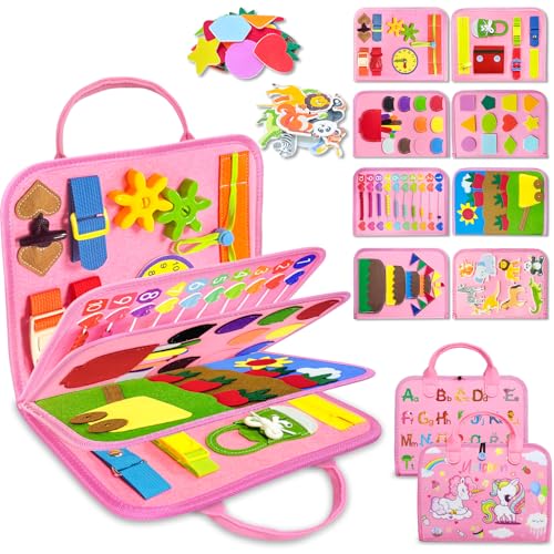 Exorany Busy Board Montessori Toys for Toddler Girl Birthday Gift Busy Book - style: Pink/P8