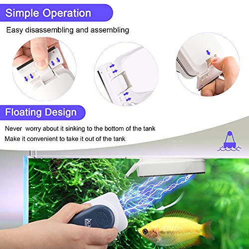AQQA Aquarium Strong Magnetic Cleaner Brush, Fish Tank Glass Algae Magnet Cleaning Tool Floating Cleaner Scrubber Brush with 2 Detachable Scraper (Blue,L) - color: Blue, size: Large