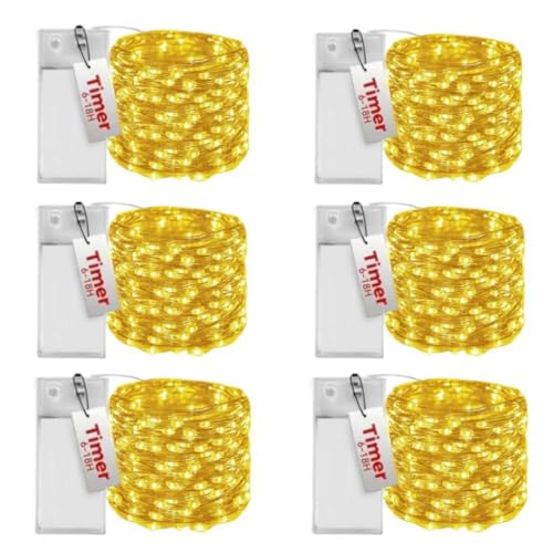 Honche 6 Pack Fairy Lights Battery Operated with Timer 6.56 FT/pack 20 LED Twinkle Lights Copper Wire String Lights for DIY Crafts Wedding Table Centerpieces Party Jars Christmas decoration Warm White - size: 6PC