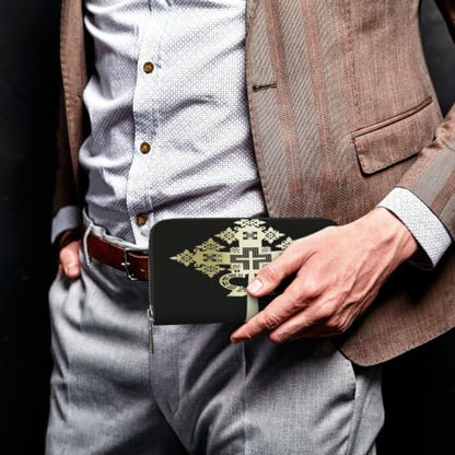 Ethiopian Cross PU Leather Long Wallet for Women Men, Zipper Clutch Wallet RFID Card Holder Organizer - color: Ethiopian Cross3