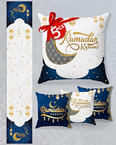 OLEEK Ramadan Table Runner Set - 4 Ramadan's Pillow Covers 18x18- Ramadan Decorations for Home 2026 - Ramadan Table Decor - Ramdan Decor - Ramadan's Decorations for Table - Ramdan Gifts - size: 18" x 18" (Pack of 5)