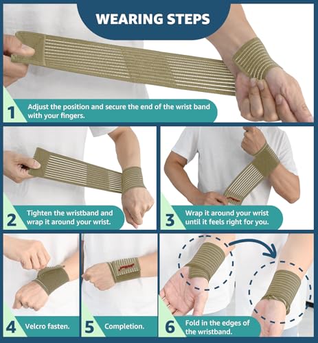 HiRui 2-Pack High-Elastic Wrist Support Straps Wrist Compression Bandage - Wrist Wraps Wristbands for Carpal Tunnel Arthritis Tendonitis Weightlifting Tennis Basketball - Breathable Soft (Beige) - color: Beige