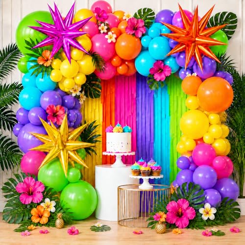 Summer Tropical Balloon Arch Kit for 4D Star Foil Balloons Hot Pink Green - color: -Topical