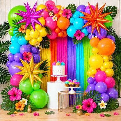 Summer Tropical Balloon Arch Kit for 4D Star Foil Balloons Hot Pink Green - color: -Topical